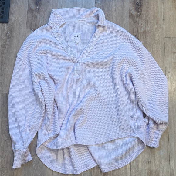 Aerie Pink Waffle Knit Pullover Top - Picture 3 of 3